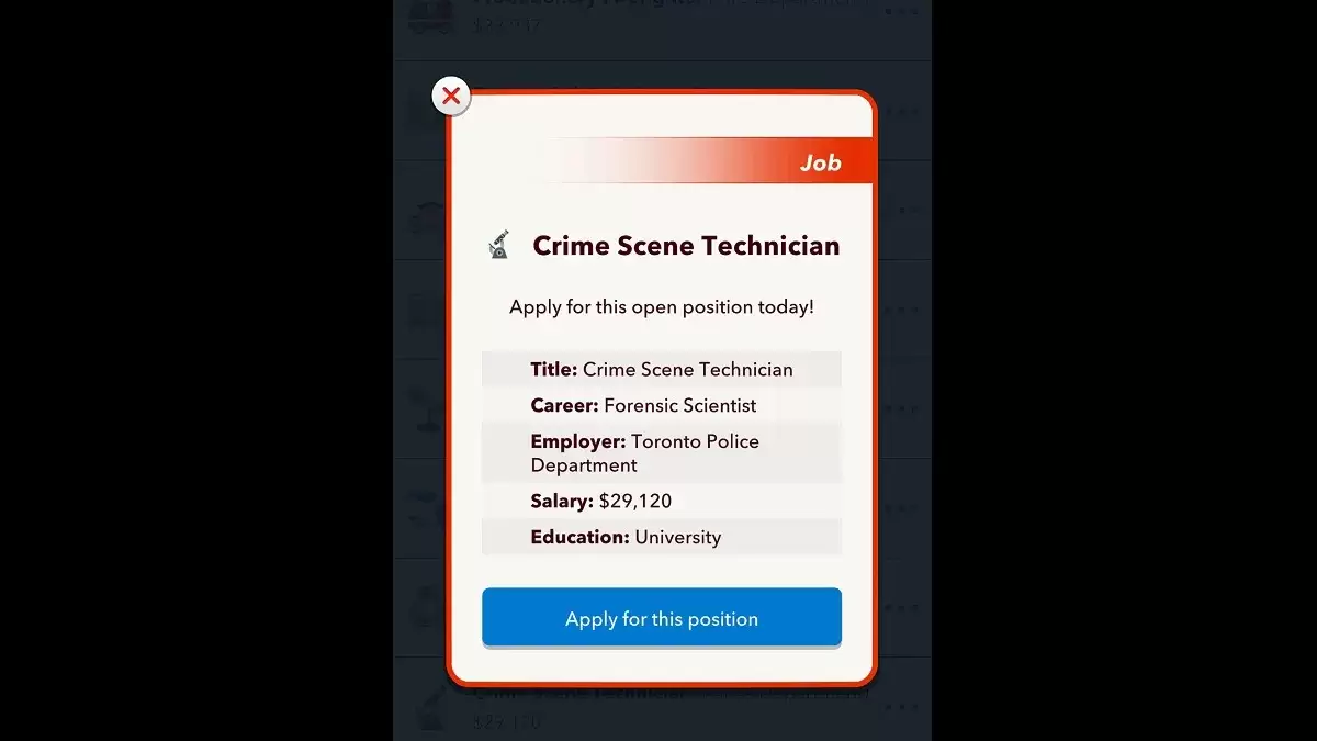 BitLifeでの犯罪現場の技術者の仕事