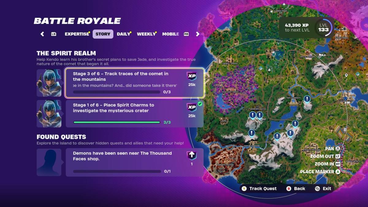 မြေပုံသည် Comet ကိုမီးမောင်းထိုးပြခြင်း FORTNITE တွင်တည်နေရာများ။