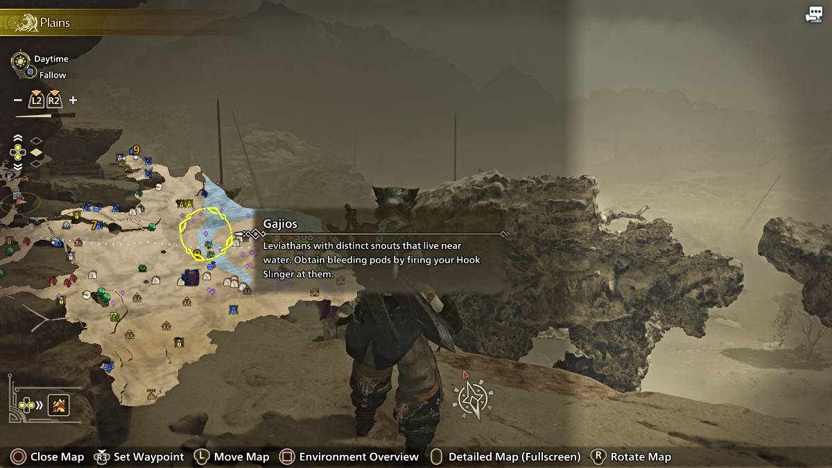gaijos သည် Monster Hunter Wilds ရှိမြေပုံပေါ်တွင်မှတ်သားထားသည်