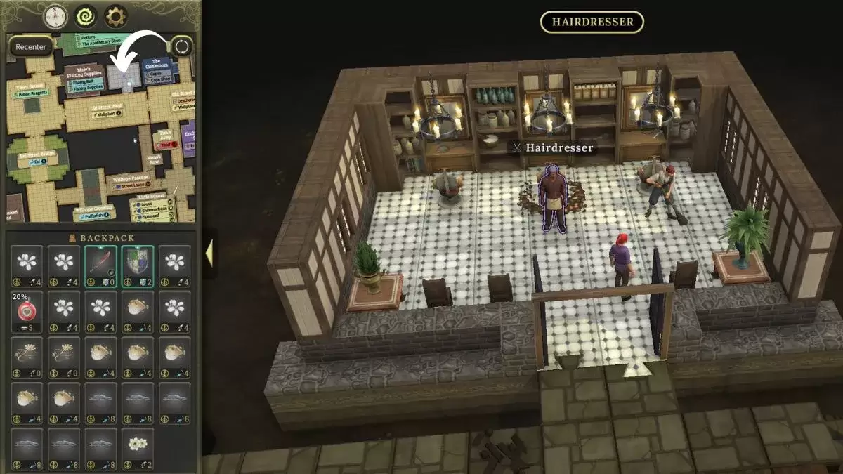 Screenshot showing the location of the Hairdresser
