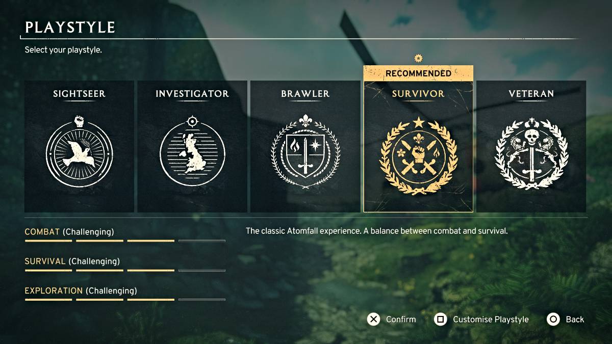 เมนู playstyle ใน Atomfall